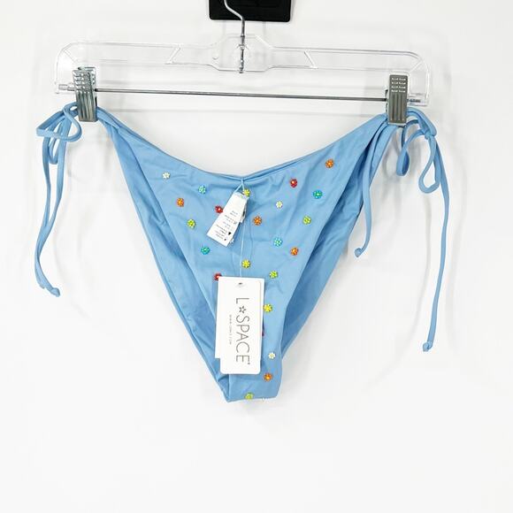 L*Space Lennox Swim Bottom Side Ties Blue Floral Beaded NWT - Picture 1 of 8